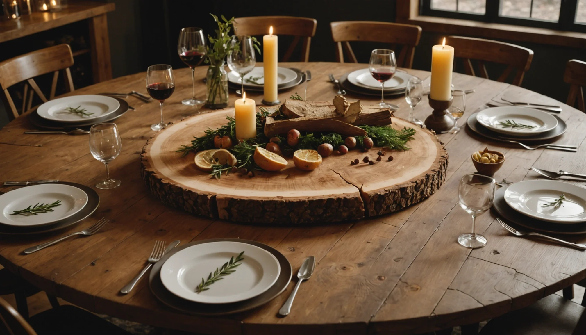 Des rondins de bois en centre de table: l'astuce déco naturelle pour vos repas en famille