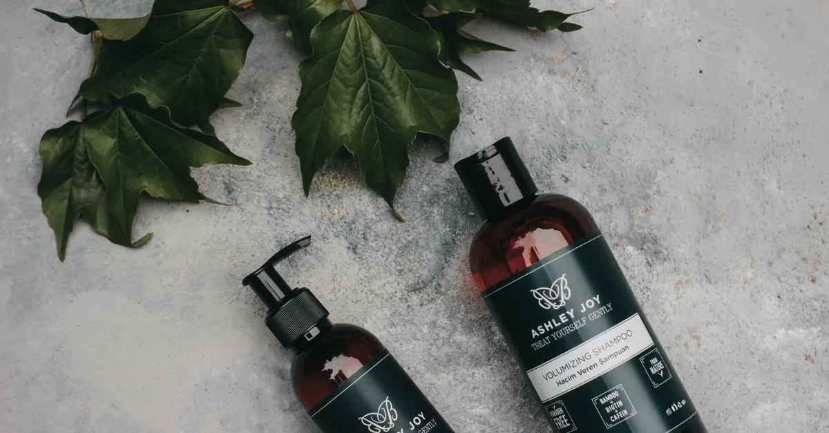 Shampoing et après-shampoing volumisants naturels avec des feuilles vertes pour des soins capillaires bio.